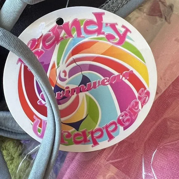 Kandy Wrapper Bikini Bottoms Grey Ties Side Tassel String Bathing Suit New Med - Picture 4 of 12